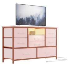 TV Stand With 8 Storage Drawer And Doors, Long TV Stand With Adjustable Shelves For 75 Inch TV For Living Room, Bedroom, Pink - Pink - View 2