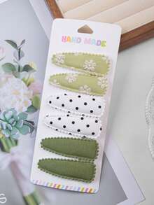 6件儿童发夹，印花婴幼儿女孩发夹，防滑包裹式发夹，花朵发夹，女孩发饰