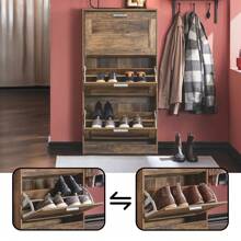 SoBuy 3 Flip-Drawers Shoe Cabinet Shoe Rack Shoe Storage Cupboard Organizer Vintage Bronze W60 X D23 X H115cm FSR137-L-F - Brown - View 7