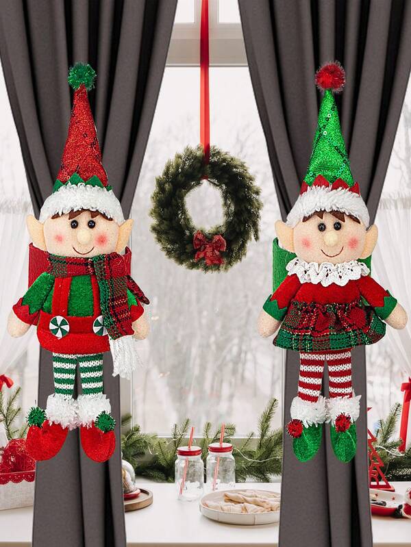 1pc Christmas Curtain Tiebacks Soft Polyester Cute Dolls With Hat, Festive Window Holdbacks For Holiday Home Decor, Durable Decorative Accent For Doors Curtains, Seasonal Decor, Sturdy Construction, Highquality Fabric, Seasonal Gift