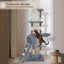 Royalswill Cat Tree Tower Scratching Post Activity Centre 140cm Climbing Frame Big/Little Cat Play Tower Indoor/Outdoor Play & Rest - Light Grey - View 6