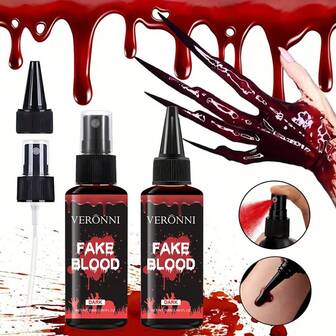VERONNI 50ml Halloween Realistic Fake Blood Splatter, Fake Blood Spray And Blood Drops, Washable Fake Blood Makeup, Halloween Realistic Liquid Blood For Clothes, Theater, SFX Wound Makeup, Vampires, Zombies, Clowns & Cosplay Special Effects