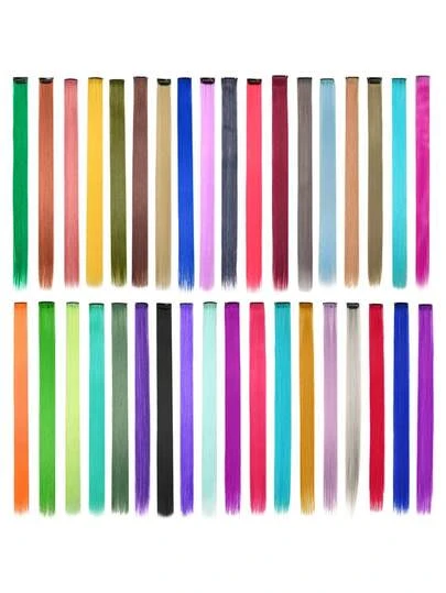 10pcs/Pack Colorful Party Highlights Hair Clips For Girls, 22 Inch Straight Synthetic Hair Extensions