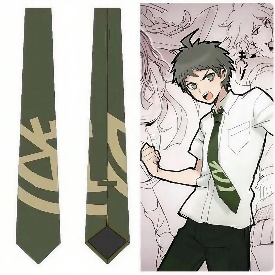 Hajime Hinata Harajuku Style Printed Tie – Cosplay Exclusive Anime Convention Accessory - Dark Green - View 1
