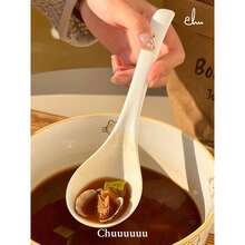 Cream-Colored Soup Spoon, Highly Attractively Large Spoon, Ceramic Porridge Spoon, Long Handle, Simple Soup Spoon, Household Tableware, Large Size, Suitable For Soup And Rice