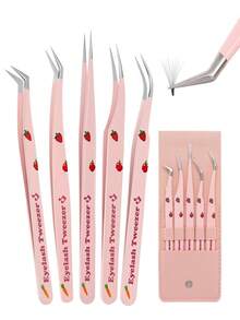 5pcs/1pc Professional Eyelash Extension Tweezers Set, Including Precision Feather Tip Tweezers, Straight And Curved Eyelash Curler Tweezers, Round Head Feather Tweezers, Suitable For Beginners And Eyelash Technicians, Perfect For Placing Eyelashes And Shaping Eyebrows, Handmade, Delicate Craftsmanship, Women's Gift, Beauty Industry, Christmas, Halloween, Holiday, Back To School Gift, Makeup Essentials - Pink - View 11
