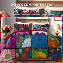 2/3pcs Flower Patchwork Print Quilt Set(1 Quilt + 1/2 Pillowcases), Machine Washable Durable Summer Bedding Set, 100% Polyester And Lightweight Bedspread Set, Breathable, All-Season, Stylish Room Decor, Holiday Gift - Flower Jigsaw Puzzle - View 1