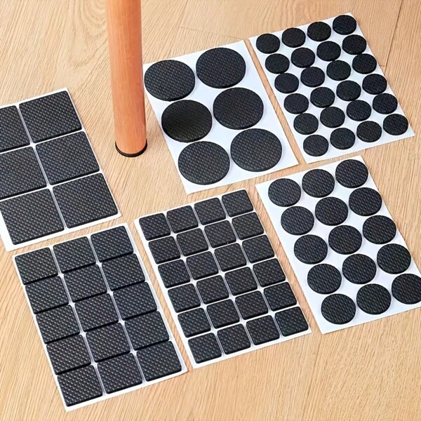 6/24/48pcs Adhesive Furniture Leg Pads - Non-Slip DIY Floor Protectors For Table Legs, Chairs, Stools - Durable Black Rubber Feet Pads With Strong Sticky Backing, Anti-Scratch And Noise Reduction, Chair Seat Cushion Protectors | Round Furniture Coasters | Anti-Scratch Pads, Chair Leg Floor Protectors