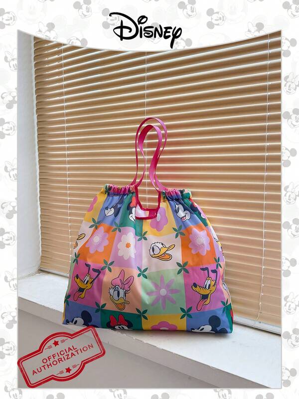 Disney Official 1 Pc Officially Licensed Mickey Pattern Shopping Bag High-Capacity Foldable Tote Bag Drawstring Shoulder Bag Lightweight Handbag Official Licensed - Verifiable For Lady/Girls/Women Perfect For Daily/Shopping/Going Out