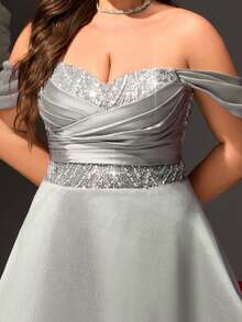 Elisanya Váy dạ hội sang trọng thanh lịch cỡ lớn dành cho nữ mới với thiết kế nhún ngực màu bạc - Bạc - Xem 8