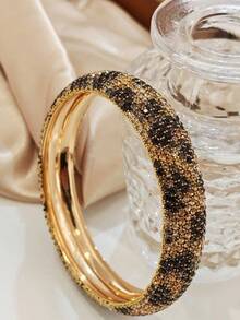 1pc Elegant Full Diamond Geometric Bangle, High-End Sparkly Crystal Metal Bracelet For Women Daily Wear - Multicolor - View 5