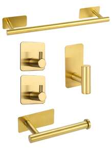 5 Stücke Edelstahl Badezimmer Accessoire Set - beinhaltet Handtuchhalter, Toilettenpapierhalter und Bademantelhaken - ohne Bohren, einfache Installation - ideal für Heimdekoration und Organisation, Badezimmer Organisation | Modernes Badezimmer Set | langanhaltend Badezimmer Armaturen, Badezimmer Accessoires