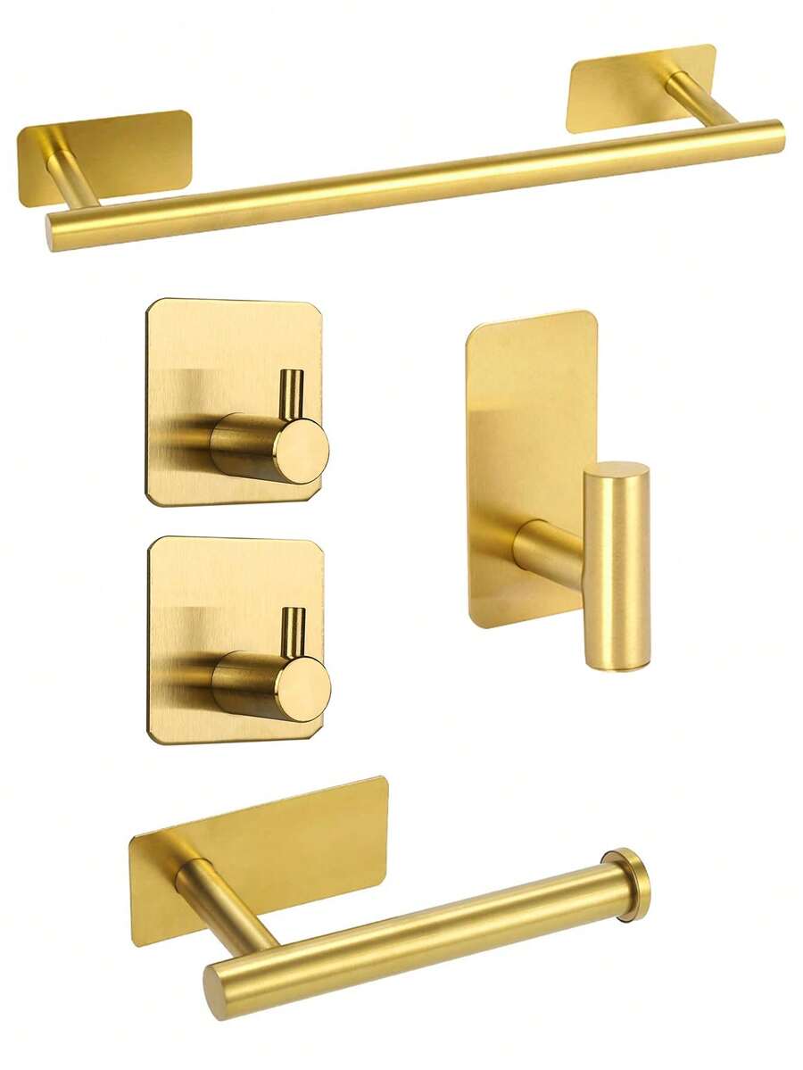 5 Stücke Edelstahl Badezimmer Accessoire Set - beinhaltet Handtuchhalter, Toilettenpapierhalter und Bademantelhaken - ohne Bohren, einfache Installation - ideal für Heimdekoration und Organisation, Badezimmer Organisation | Modernes Badezimmer Set | langanhaltend Badezimmer Armaturen, Badezimmer Accessoires