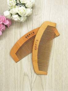 1pc Antifungal Comb, Wooden Comb, Antistatic Peach Wood Comb, Small Comb, Natural Peach Wood Health Comb, Long Handle Comb - Multicolor - View 1