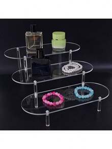 1 قطعة رف عرض متعدد الطبقات من الأكريليك الشفاف، حامل عرض للتماثيل والمجوهرات والمستحضرات التجميلية، حامل عطور، سهل التركيب