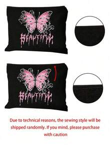 Bolsa de lona casual con estilo Y2k, con diseño de mariposa rosa y patrón de letra personalizado para mujeres. Equipada con una bolsa de maquillaje con cremallera negra, bolsa de almacenamiento casual portátil, bolsa de almacenamiento de artículos de tocador, bolsa de compras multifuncional, nuevo diseño, gran capacidad, muy adecuada para compras, bolso de hombro, bolso de mano, bolsa de almuerzo, lonchera, bolso cruzado, adecuada para hombres y mujeres, parejas, uso diario