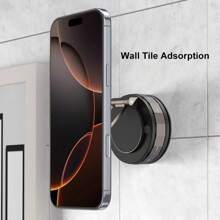 WOWSSYO 360°旋转磁吸手机支架，真空吸盘式桌面/车载支架，多轴旋转，强力吸附，无残留，适用于桌面、汽车仪表盘、梳妆台、自拍台、厨房、汽车配件（2种款式可选） - 黑色 - 查看 9