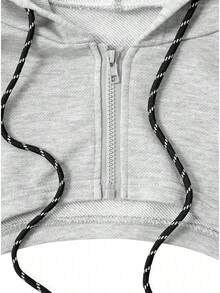 Women Crop Top Pullover Sweatshirt Long Sleeve Drawstring Hoodie - 灰色-a - 查看 5