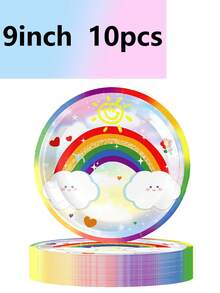 10件套云朵热气球彩虹模型主题派对用品节日生日派对用品一次性纸盘纸杯纸巾餐具套装露营旅行 - 彩色 - 查看 8