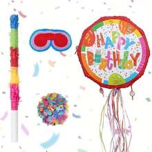 1 件/4 件，Surprinata 绳折叠红色生日气球皮纳塔，皮纳塔 + 眼罩 + 玻璃 + 碎纸派对游戏道具手指游戏适用于生日派对装饰、狂欢节庆典、主题活动和墨西哥节日装饰