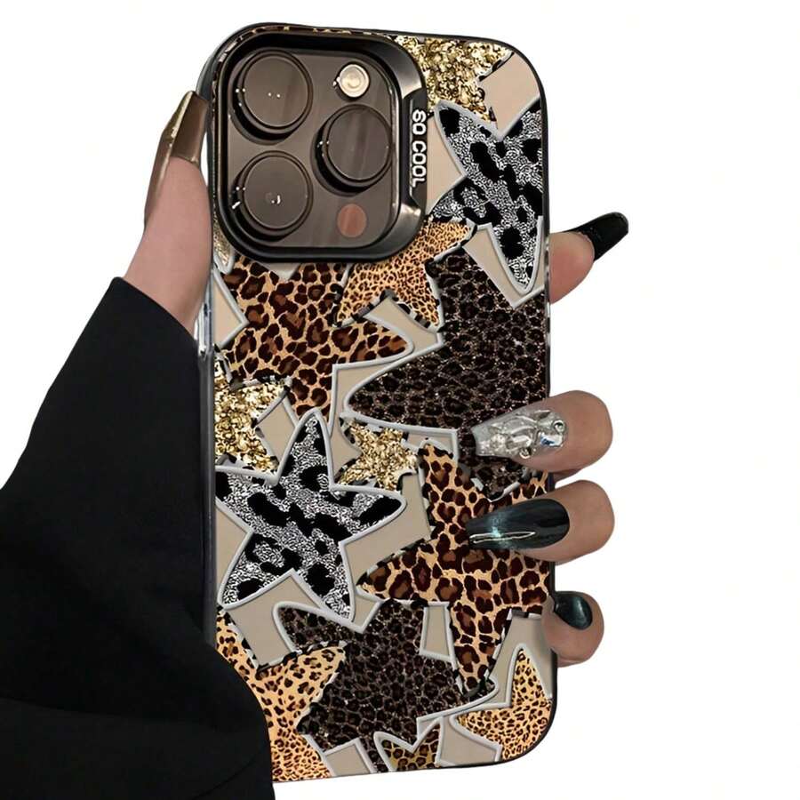 Fundas Y Carcasas Compatible with Apple 16/16pro/16promax/16plus/15/15pro/15promax/15plus/14/14pro/14promax/14plus/13/13pro/13promax/12/12pro/12promax,funda Protectora Case, Estrellas Con Estampado De Leopardo - Negro CY 2 - Ver 1