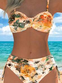Women's Summer Beach Full-Print Floral Spaghetti Strap Bikini Set 2 Pieces Set Vacation - Orange - View 5