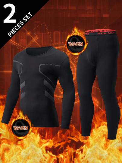 2pcs Men's Thermal Underwear Set, Autumn/Winter Long Johns Shirt + Pants Adult Crew Neck Thermal Clothing Set