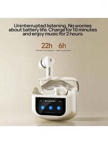 PHILIPS TAT3020 True Wireless Bluetooth Earbuds, Smart Touchscreen, In-Ear, Active Noise Cancelling, High-Quality Sound, Suitable For Calls, Music, Gaming, And Sports, - Off White - View 4