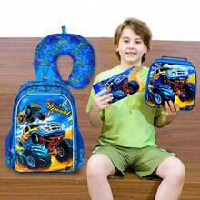 5PCS Kids Suitcase Set For Boys, Car Rolling Luggage With Wheels, Travel Carry On For Children Toddler Elementary - 藍色 - 查看 6