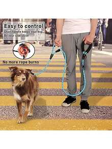 BVEOYPET 1 件双柄牵引绳，带反光条和软垫手柄 - 是大型和中型犬的理想控制和训练工具，适合日常遛狗、狗绳。 - 彩色 - 查看 3