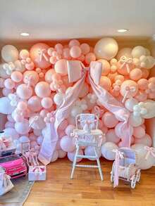 147pcs Pink&Black Bow Balloon Arch Kit, Coquette Girl Party Decorations, Light Pink Bow Balloons Birthday Party, Holiday Event, Wedding Engagement Decoration, Graduation Ceremony Decoration, Baby Shower, Christmas Decor, Halloween Costume - 粉色 - 查看 4