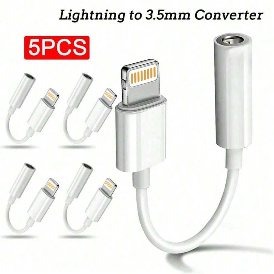 1-5个3.5mm耳机插孔适配器音频线，兼容 14 Pro Max/14 Pro/14 Plus/14/13/12/11/X/Pro Max系列 - 白色 - 查看 1