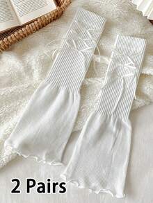 2025新款夏季薄款针织宽腿套，蝴蝶结叠穿腿套，夏季小腿套，Y2K风格，舒适保暖