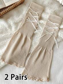 2025新款夏季薄款针织宽腿套，蝴蝶结叠穿腿套，夏季小腿套，Y2K风格，舒适保暖