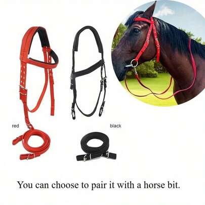 专业马笼头套装：可调节马牵引绳、马匹训练设备、马术装备、赛马缰绳、马衔铁、马缰绳、耐用防滑马术用品