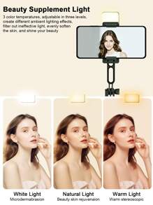 Foldable Mini Selfie Stick, Bluetooth Extendable Anti-Shake Light Phone Holder, All-In-One Retractable Tripod Selfie Stick - White - View 7