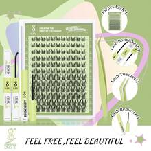 Lash Clusters Kit  Wispy Natural 8-18mm  Eyelashes Cluster Extension Kit  C Curl Spiky Lashes Individual  DIY False Lash Extension Kit With Lash Bond And Seal, Lash Remover Tweezer Thin Invisible Lash Band - 黑色 - 查看 2