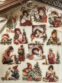 30 pièces/paquet Autocollants thème Noël, autocollants décoratifs créatifs et esthétiques, matériaux de DIY de collage, cadeau de fête, fournitures scolaires personnalisées pour scrapbooking - Voir 6