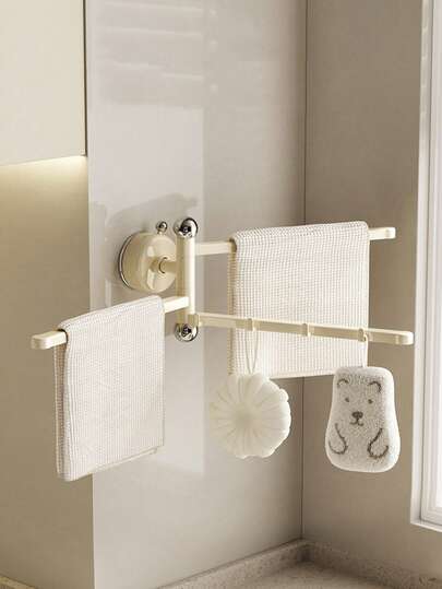 3-Arm Rotating Multifunctional Seamless Push-Pull Hook, Wall-Mounted Suction Cup Towel Rack, No-Drill Wall-Mounted Bathroom Storage Rack, Rotatable Clothes Hanger, Dishcloth Draining Shelf, Foldable Design, Storage Rack, Suitable For Shower Room, Kitchen, Balcony And Other Occasions. Can Store Towels, Hand Towels, Spoons, Spatulas And Other Tools. Ideal For Home And Dorm Installation.