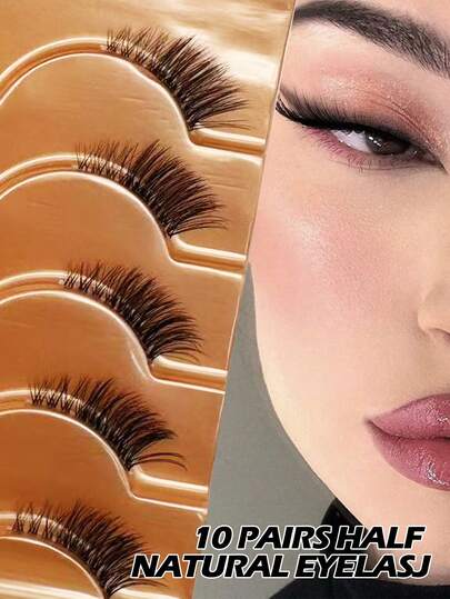 5 Pairs Wispy Half Lashes For Natural Volume And Curly Look - Perfect For Daily Dating And Party Makeup