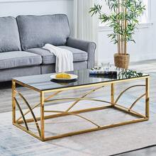 AINPECCA Frame Coffee Table Stainless Steel With Dark Grey Tempered Glass Design Living Room - Gold - View 1