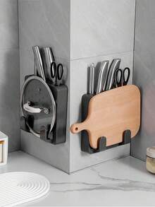 壁挂式刀架，多功能厨房橱柜门刀架，无需钻孔，隐藏式刀架，带砧板和锅盖挂钩，厨房壁挂式刀具收纳架，厨房用品，厨房配件，厨房工具