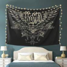 Korn-Inspired Black Tapestry Wall Hanging With Winged Skull Design – Soft Suede Fabric, Easy To Hang,, Modern Horizontal Decor For Living Room, Bedroom, Or Dorm, Funky Home Decor - 圖片色 - 查看 6
