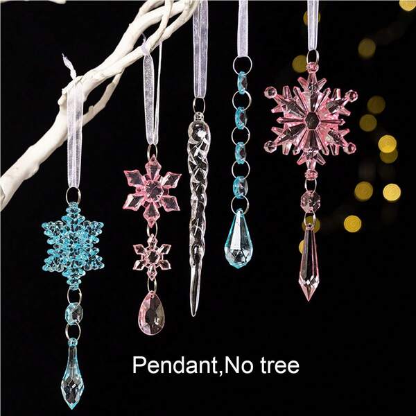 5pcs Creative Acrylic Transparent Snowflake Christmas Tree Decoration Pendant For Christmas