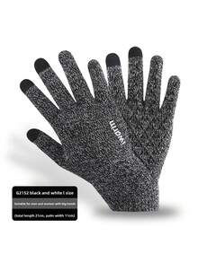 男女通用冬季手套 - 升级版触摸屏寒冷天气保暖针织手套，适合跑步、驾驶、徒步旅行 - 藏蓝色 - 查看 3