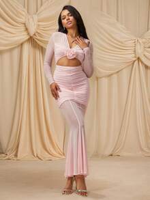 Váy xếp lớp lưới xếp nếp phía trước ngọt ngào - Màu Hồng baby - Xem 1