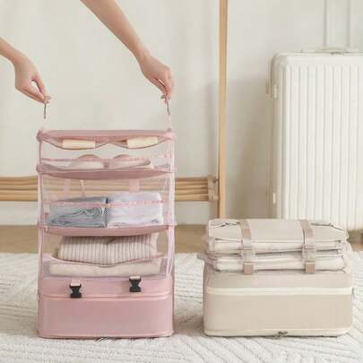 1pc Large Capacity Waterproof Travel Storage Bag, Multi-Functional Travel Tote, Hanging Storage Bag. Ideal For Organizing Clothes, Cosmetics, Toiletries, And Other Essentials. Portable Travel Bag, Large Capacity Foldable Hanging Bag. Travel Essential, Swimming Gear, Handbag, Storage Bag, Birthday Gift, Holiday Gift.