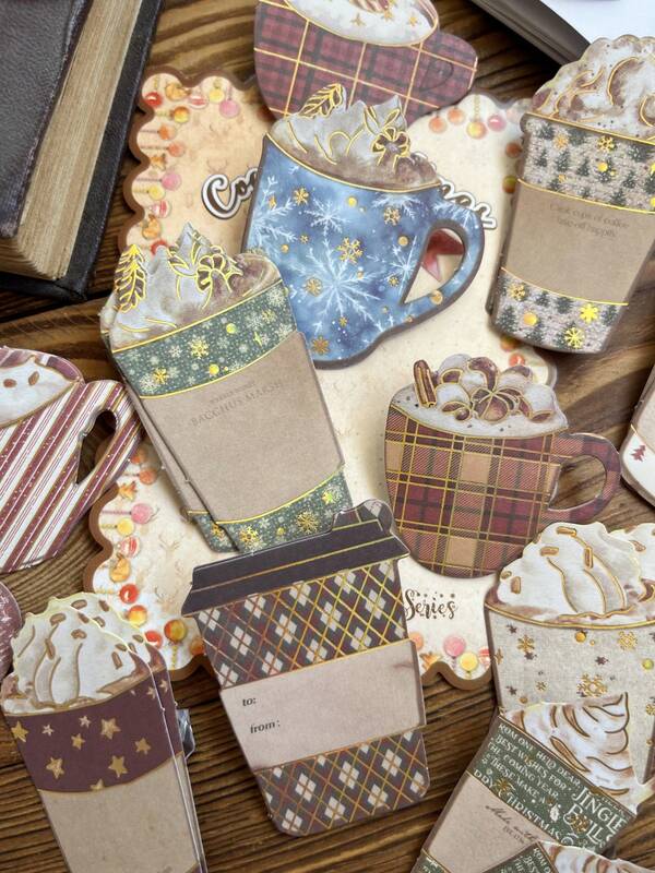 30 pezzi/confezione Adesivi vintage per scrapbooking fai-da-te - Campanelle da caffè, fiocchi, cuori, stelle, tema natalizio per diario, decorazione del taccuino