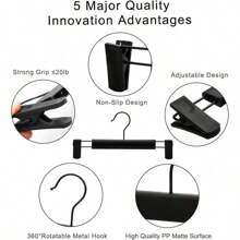 20pcs Black Plastic Clothes Hangers With 2 Adjustable Rust-Proof Clips Skirt/Dress Hangers And 360 Degree Rotating Hook Pants/Jeans Hangers, 10pcs/Set - Black - View 7