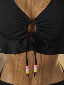 Bellisia Conjunto de biquíni de verão com babados e cordão na bainha